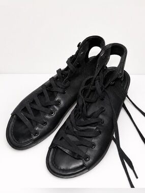 A7EIJE New York Black Leather Lace Up Gladiator Sandals Size 6